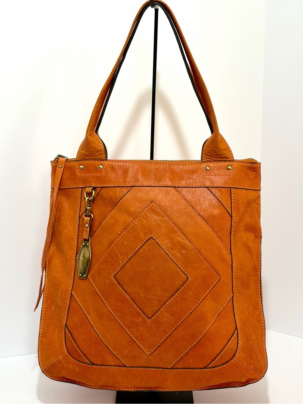 Lucky 🍀 Brand Large Baldwin Leather Tote Bag In Cognac Tan W/Bag Charm